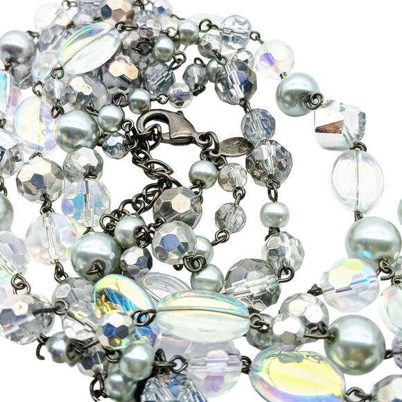 Chicos Iridescent Beaded Layered Necklace with Silver Accents on Double Strand - Picture 2 of 3